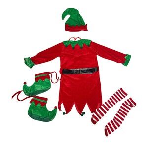 Kids Elf Costume Set with Hat Socks‎ Shoes and Belt Christmas Holiday 5/6